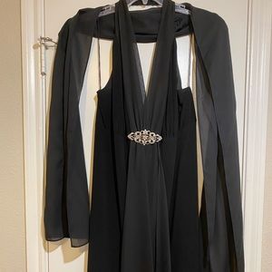 Halter style, high-low length formal dress & shawl